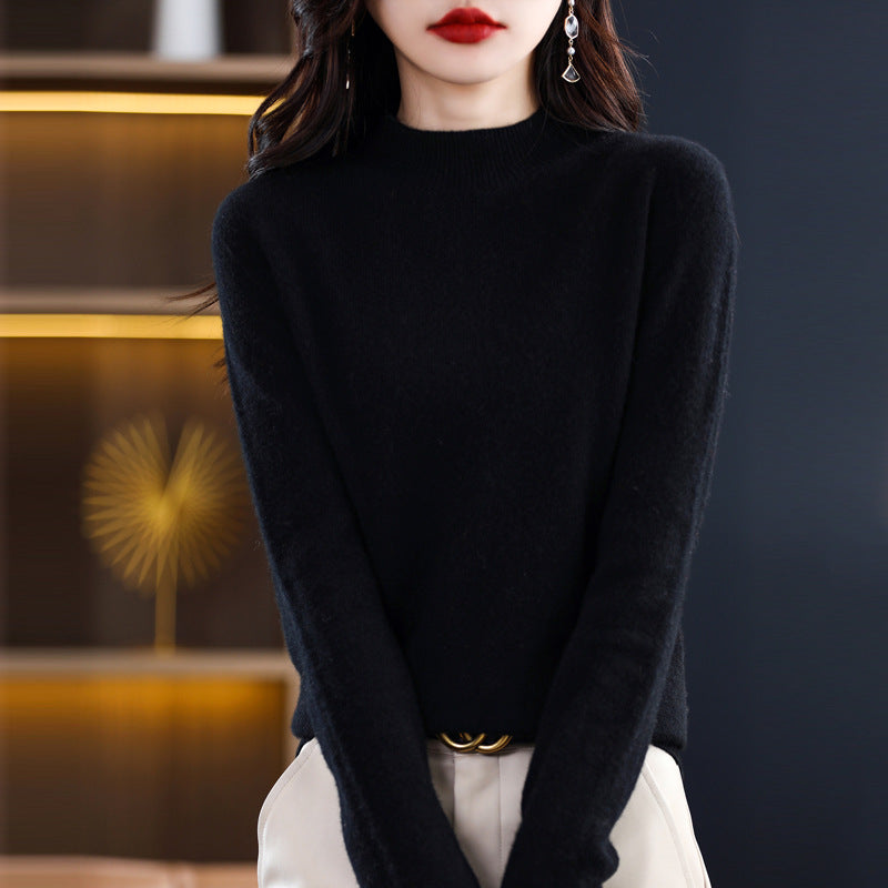 Women's Cashmere Fitted Mock Neck Sweater — View 10