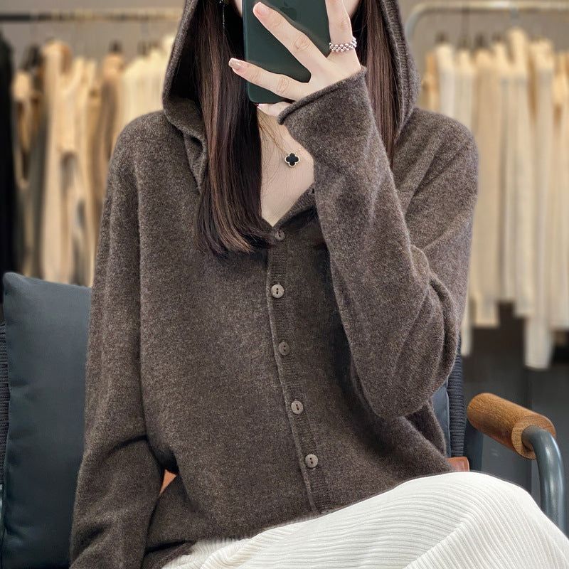 Women's Merino Wool Hooded Cardigan — View 2