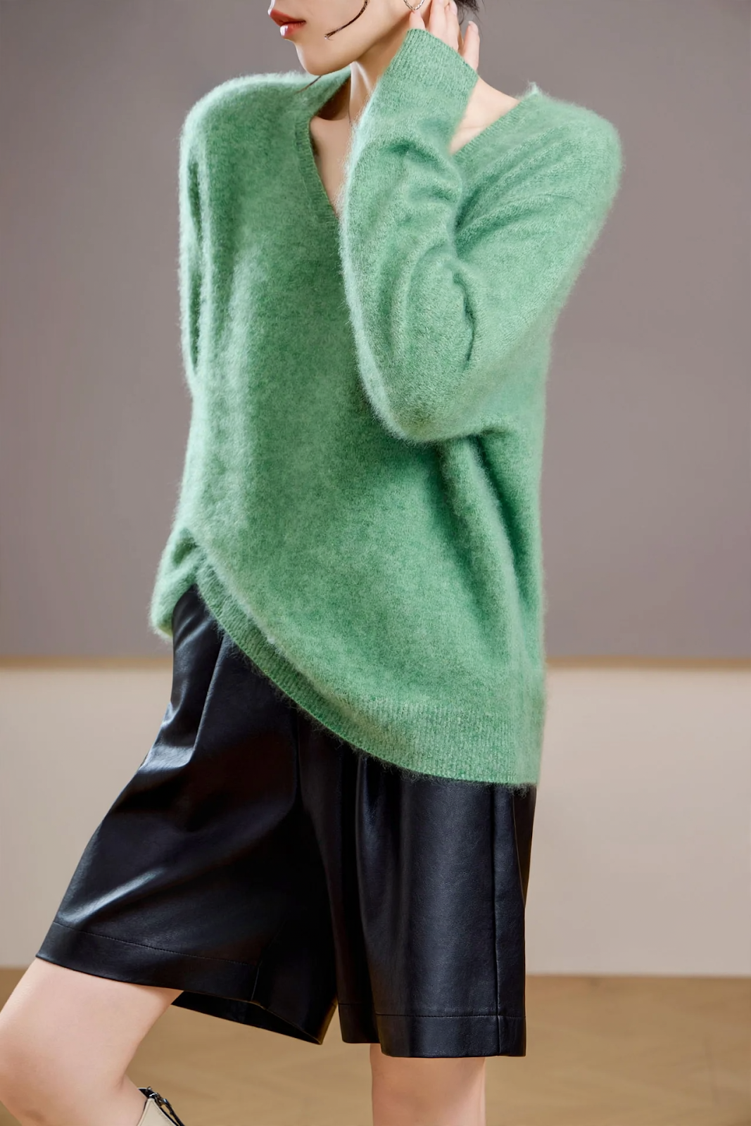 Women's Cashmere Blend V Neck Sweater — View 2