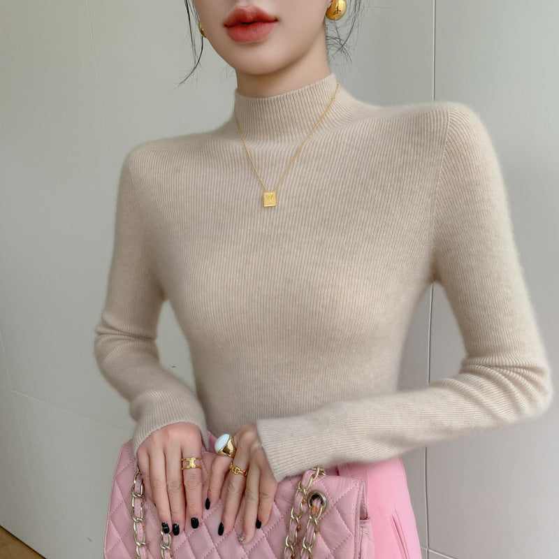 Women's Cashmere Fitted Ribbed Mock Neck Sweater — View 2