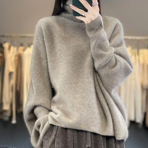 Women's Wool Relaxed Fit Mock Neck Sweater — View 7