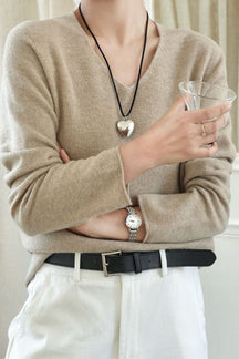 Women's Wool Relaxed Fit V Neck Sweater — View 11