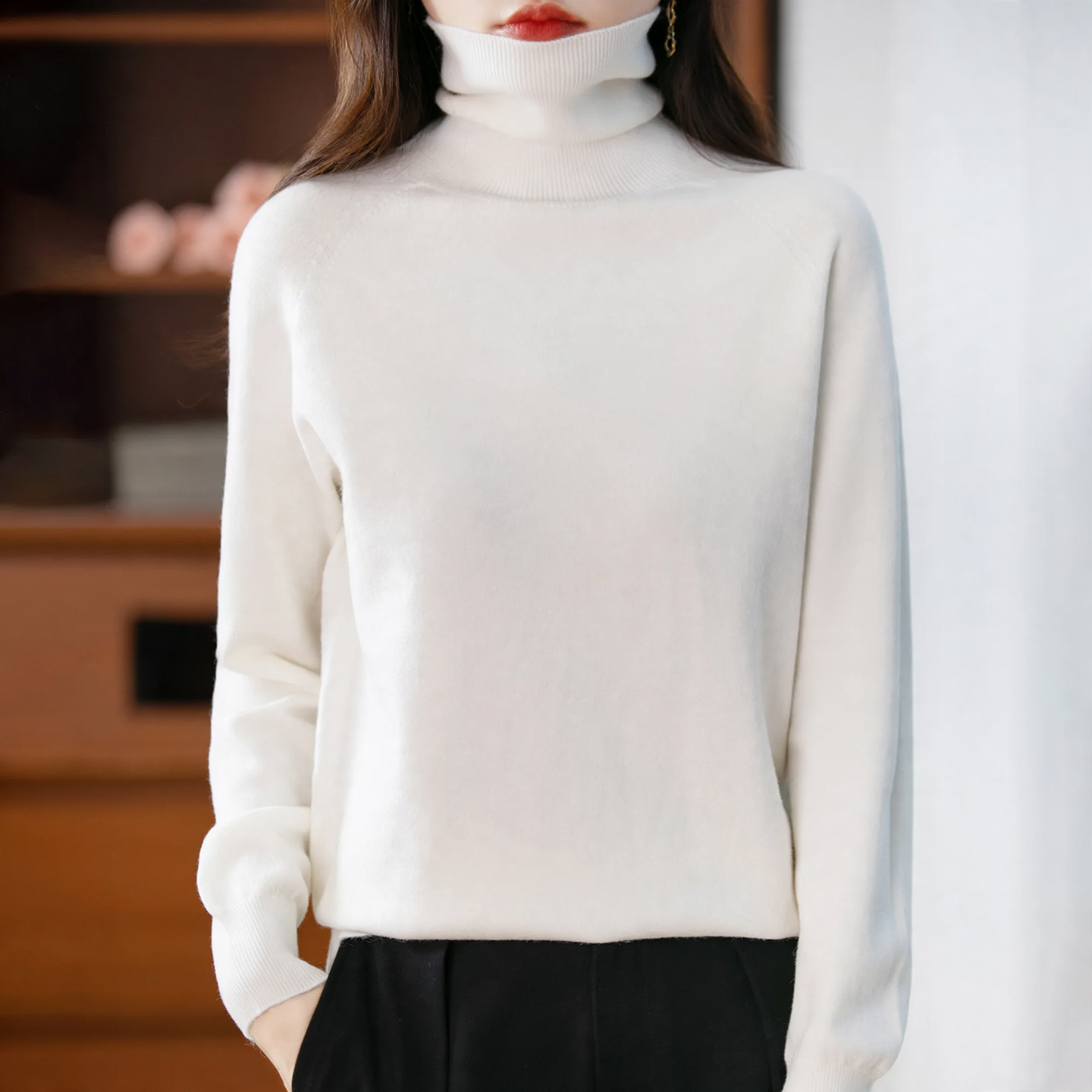 Women's Relaxed Fit Mock Neck Sweater — View 8