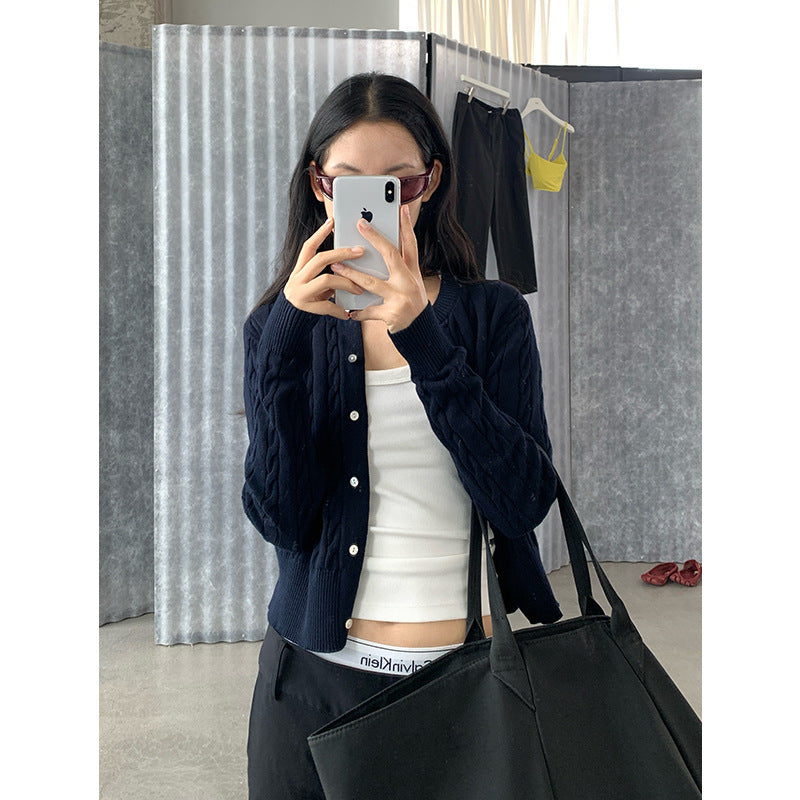 Women's Cable Knit Crewneck Cardigan — View 1