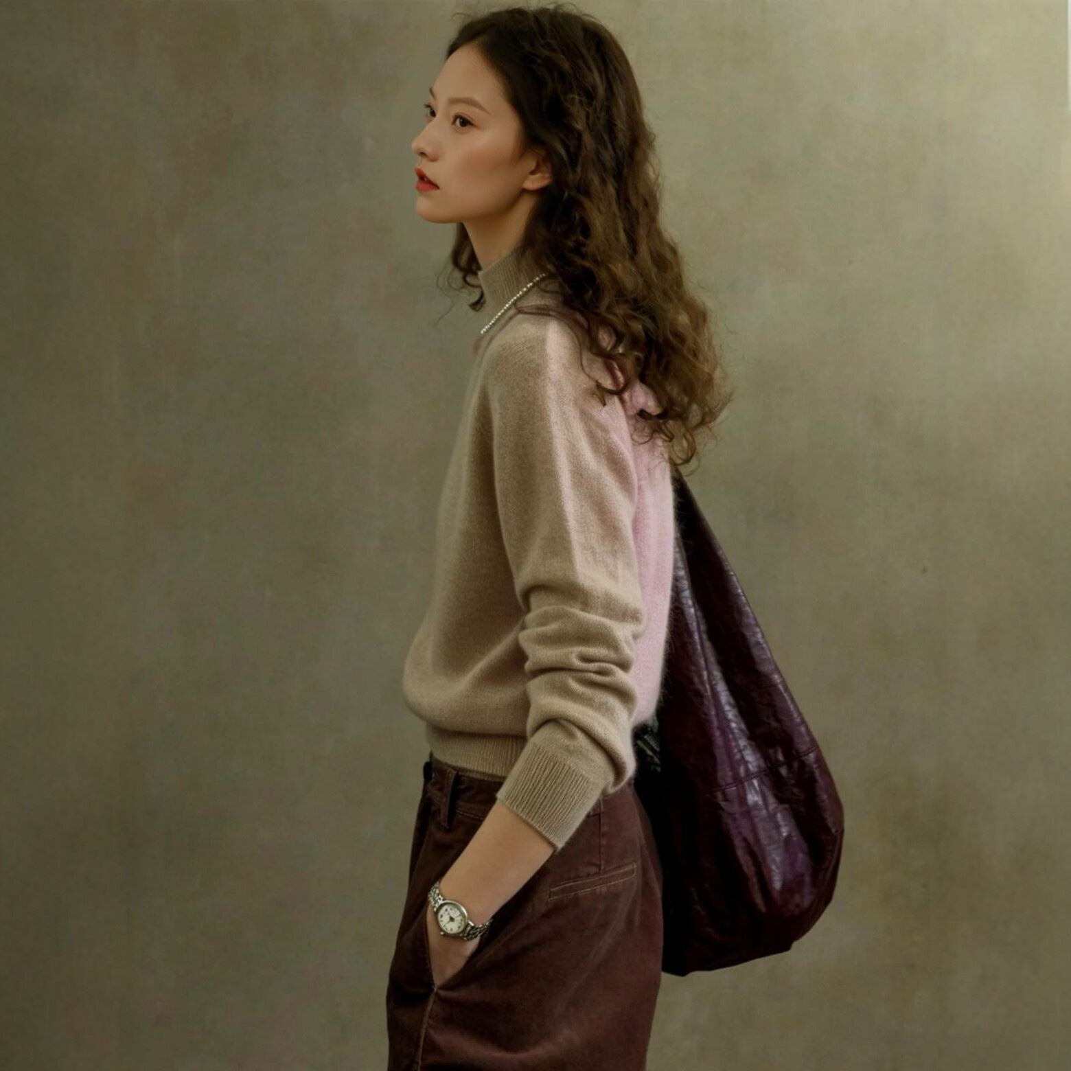 Women's Wool Relaxed Fit Mock Neck Sweater — View 1