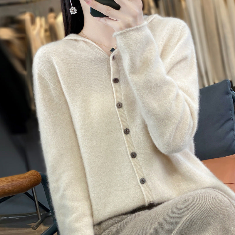 Women's Merino Wool Hooded Cardigan — View 9