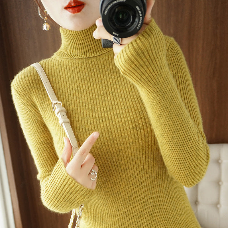 Women's Fitted Ribbed Striped Turtleneck Sweater — View 12