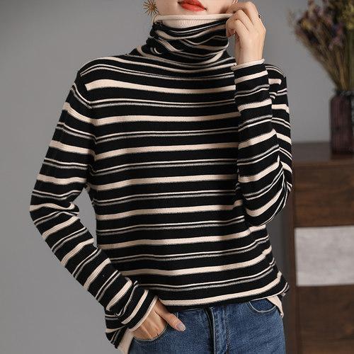 Women's Striped Long Sleeve Mock Neck Top — View 2