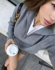Women's Half Zip Mock Neck Sweater — View 7