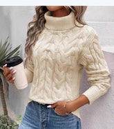 Women's Cable Knit Mock Neck Sweater — View 7