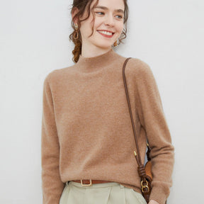 Women's Wool Relaxed Fit Ribbed Mock Neck Sweater — View 3