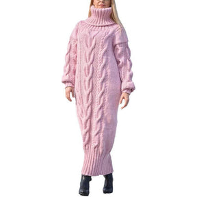 Women's Cable Knit Longline Turtleneck Sweater — View 8