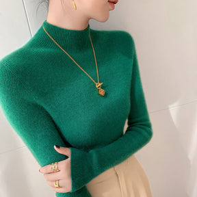 Women's Cashmere Fitted Mock Neck Sweater — View 3