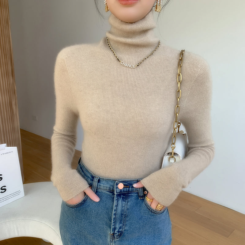 Women's Cashmere Fitted Ribbed Turtleneck Sweater — View 2