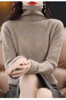 Women's Wool Fitted Chunky Knit Turtleneck Sweater — View 7