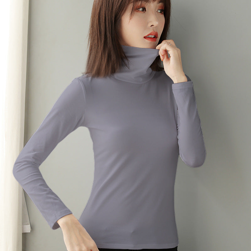 Women's Wool Fitted Long Sleeve Mock Neck Top — View 10