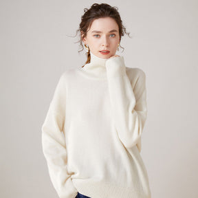 Women's Cashmere Relaxed Fit Mock Neck Sweater — View 4