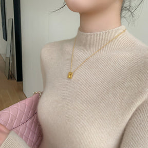 Women's Cashmere Fitted Ribbed Mock Neck Sweater — View 1
