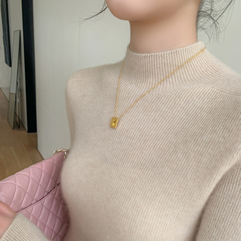 Women's Cashmere Fitted Ribbed Mock Neck Sweater — View 1