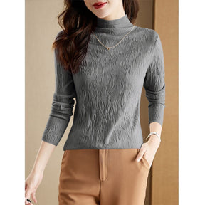 Women's Wool Textured Mock Neck Sweater — View 4