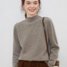 Women's Wool Relaxed Fit Ribbed Mock Neck Sweater — View 1