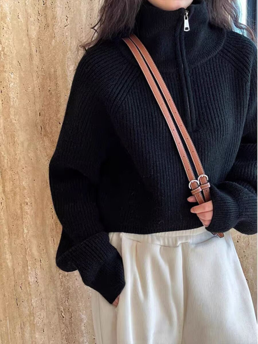 Women's Batwing Sleeve Half Zip Sweater — View 8
