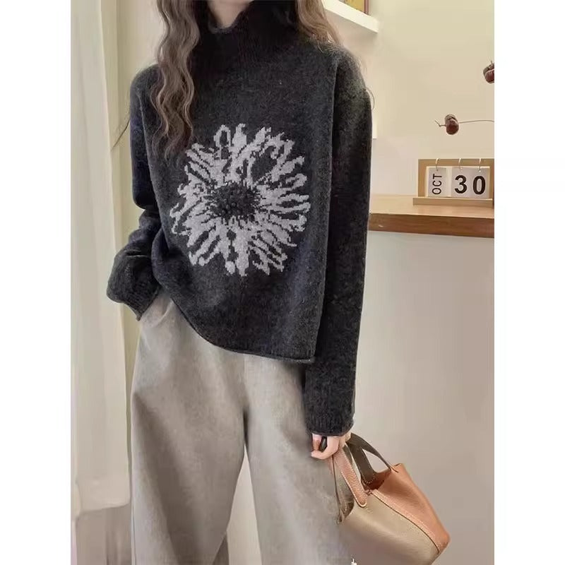 Women's Relaxed Fit Jacquard Turtleneck Sweater — View 2