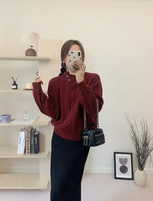 Women's Cable Knit Asymmetric Short Sweater — View 8
