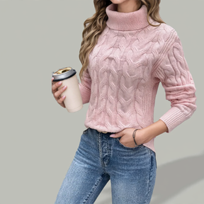 Women's Cable Knit Mock Neck Sweater — View 1