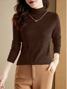 Women's Wool Textured Mock Neck Sweater — View 6