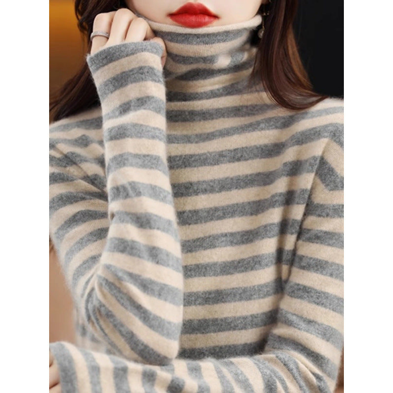 Women's Striped Mock Neck Sweater — View 2