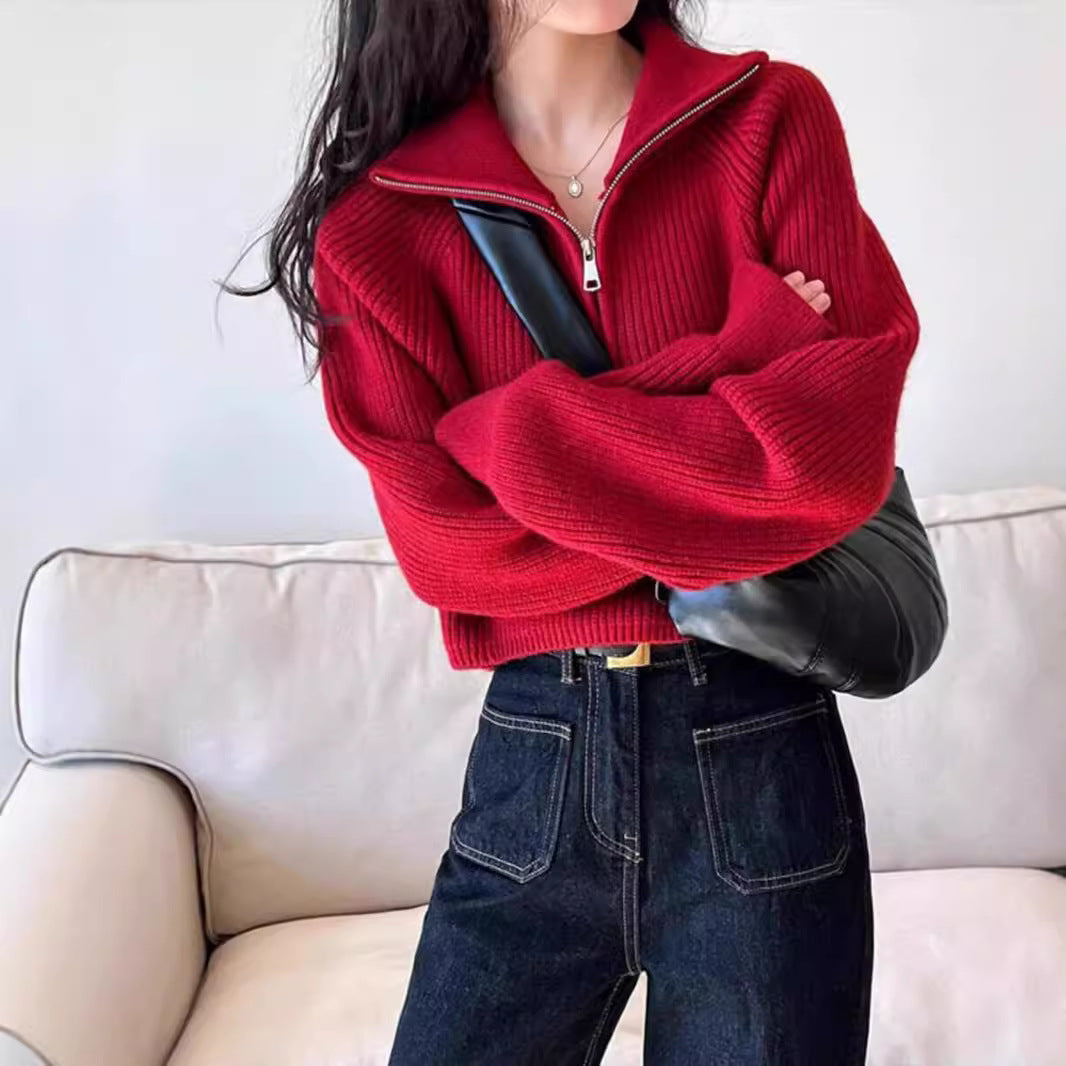 Women's Batwing Sleeve Half Zip Sweater — View 3