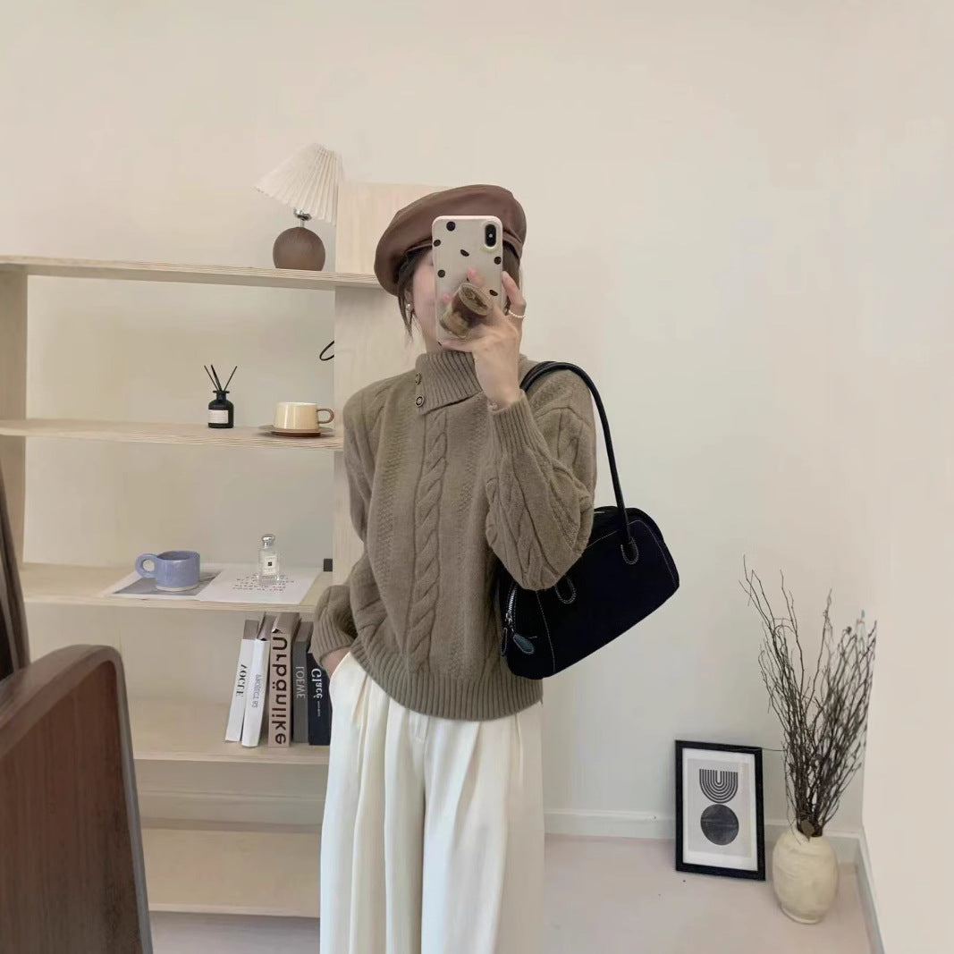 Women's Cable Knit Asymmetric Short Sweater — View 2