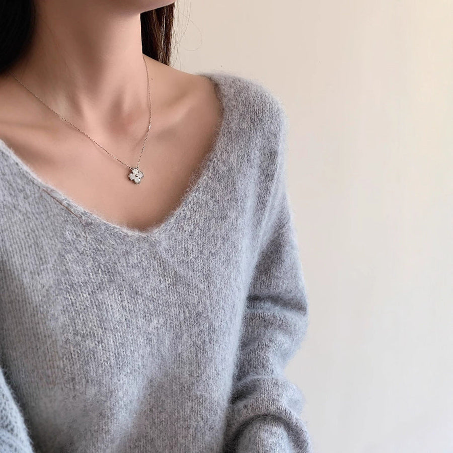 Women's Cashmere Blend V Neck Sweater — View 2
