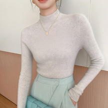 Women's Cashmere Fitted Ribbed Mock Neck Sweater — View 3