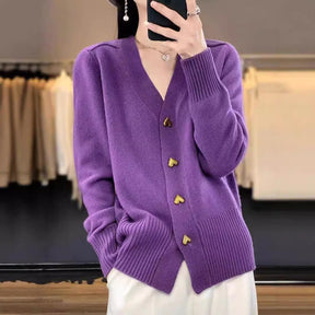 Women's Button Detail V Neck Cardigan — View 3