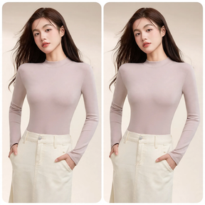Women's Wool Fitted Long Sleeve Mock Neck Top — View 5