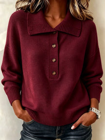 Women's Button Detail Mock Neck Sweater — View 8