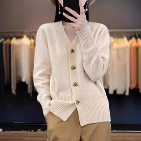 Women's Button Detail V Neck Cardigan — View 2