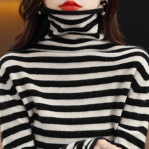 Women's Striped Mock Neck Sweater — View 5