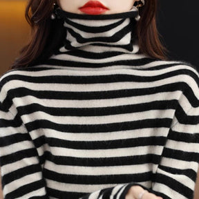 Women's Striped Mock Neck Sweater — View 5