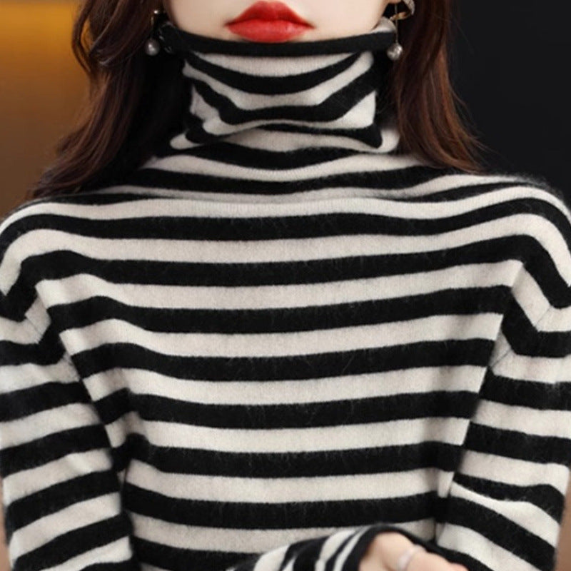 Women's Striped Mock Neck Sweater — View 5