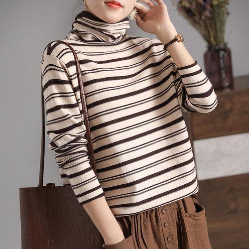 Women's Striped Long Sleeve Mock Neck Top — View 4