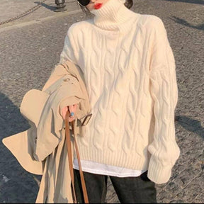 Women's Cable Knit Turtleneck Sweater — View 1