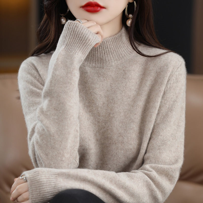 Women's Wool Ribbed Textured Mock Neck Sweater — View 7