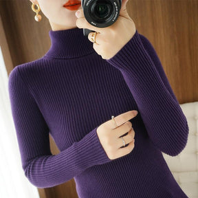 Women's Fitted Ribbed Striped Turtleneck Sweater — View 4