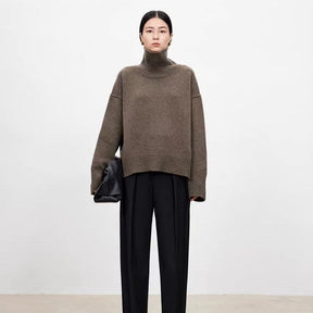Women's Wool Relaxed Fit Mock Neck Sweater — View 4
