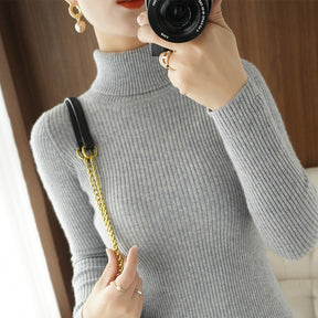 Women's Fitted Ribbed Striped Turtleneck Sweater — View 5