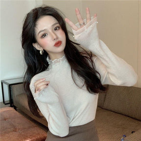 Women's Pearl Detail Mock Neck Sweater — View 2