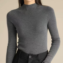 Women's Cashmere Fitted Mock Neck Sweater — View 3